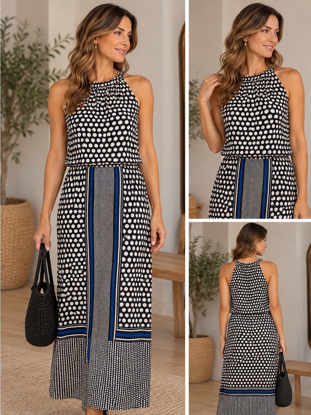 Max Studio Black and White Polka Dot 2 pices with Stripe Hem